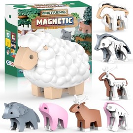 Magnetic Animal Building Toys, STEM Toddler Learning Toys 3D Puzzle Animals for Boys Girls, Educational Magnetic Travel Montessori Toy Sheep Wolf Reindeer Sloth,Unique Birthday Gift for Kids 3 4 5 6 7