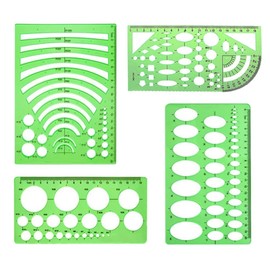 YUHENGCT Ruler, Template, Circular Ruler, Oval Multiform, Multi-functional, Set of 4, Transparent Design Ruler, Measuring Drafting Supplies, Geometric Drawing, General General Ruler, School Education,