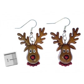 Miniblings Rentier Ohrringe Weihnachten Weihnachtsmann Elch Kopf braun rote Nase - Handmade Modeschmuck I Ohrhänger Ohrschmuck versilbert