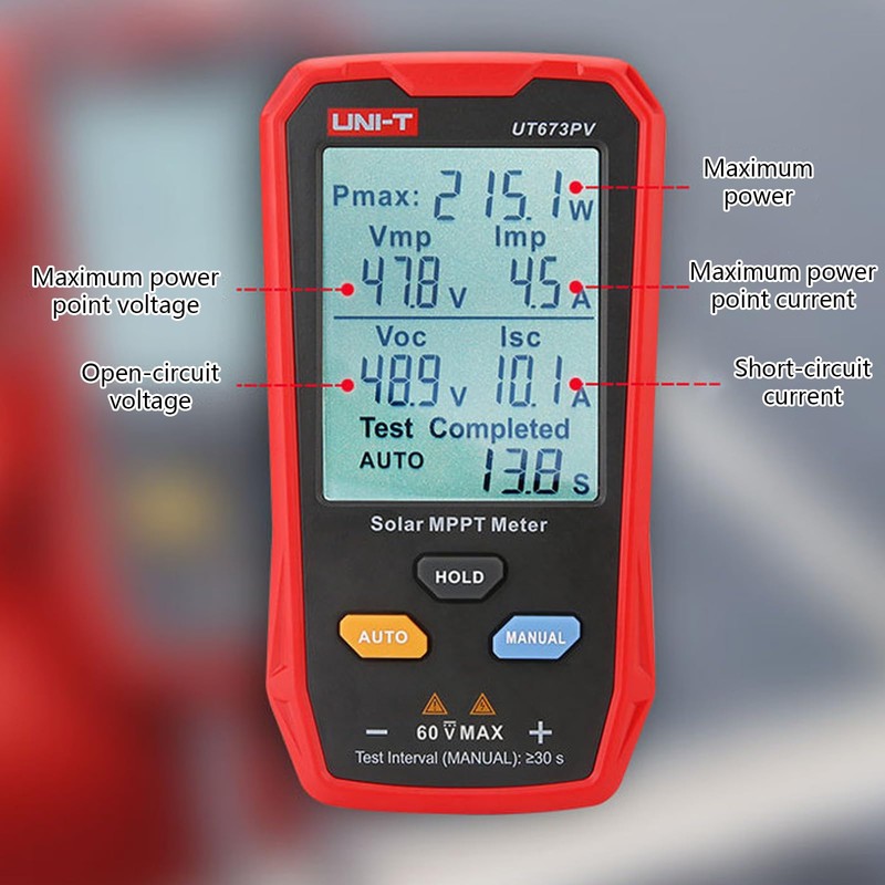 Solar Panel Tester, UT673PV 800W Photovoltaic Multimeter Solar MPPT Meter