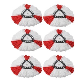 6Pcs Spin Mop Replacement Heads Compatible with Vileda O-Cedar, Easy Wring Dust Mop Head Replacement Rotatable Mop Refills, Reusable Microfiber Triangle Shape Placement for Floor Cleaning(Red-White)