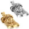 Flongo Edelstahl Anhänger Halskette Gold Golden Jesus Kopf Christus Charm