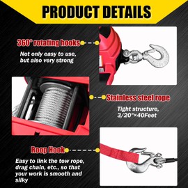 YATOINTO Portable Drill Winch 1000 LB Pulling Capacity with 40 Feet Alloy Steel Wire Rope | Hand Winch with Sling Strap & D Rings Tie Down Strap for Dragging