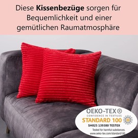 Kuscheli® Set of 2 Cushion Covers in Double Pack Cashmere Touch Fleece Pillow Slip, Sofa Cushion Pillowcase Pillowcases Couch Cushions, Colour: Red, Size: 2 x 40 x 80 cm