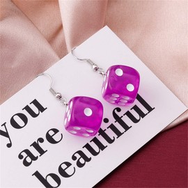 Resin 3D Dice Dangle Earrings Punk Cubic Acrylic Multicolor Cube Square Dice Charm Drop Earrings Funny Geometric Hip Hop Night Club Party Jewelry for Women - purple