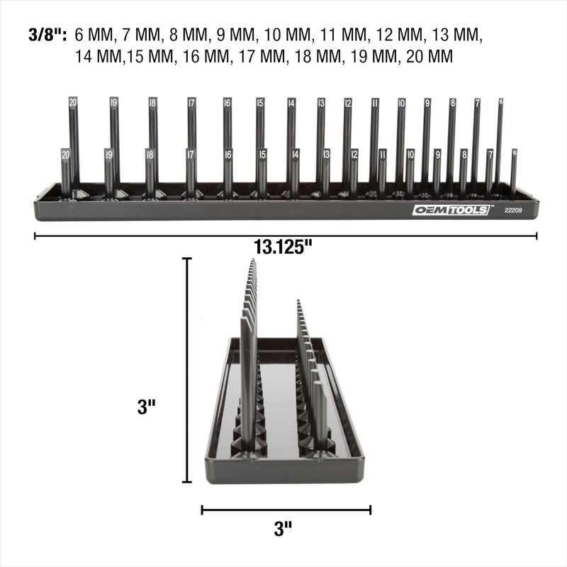 OEMTOOLS 22209 3/8" Drive Socket Tray - Metric, black