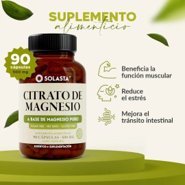 Citrato De Magnesio De 90 Cápsulas | Solasta® Sabor Sin Sabor