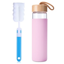 Yomious 20 Oz Borosilicate Glass Water Bottles with Silicone Sleeve BPA Free, Dishwasher Safe - Reusable Clear Glass Drinking with Leak Proof Bamboo Lid | Perfect Gym Water Bottles for Men & Women