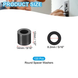 PATIKIL 120Pcs M8 ABS Spacers 5/16" ID x 9/16" OD x 1/2" L Plastic Round Spacer Washers Black Standoff Nut Unthreaded for M8 or 5/16 inch Screws Bolts Electrical Outlet
