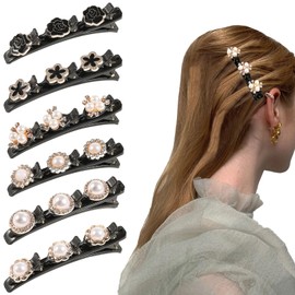 MUNSKT 6Pcs Sparkling Crystal Stone Braided Hair Clips,Multi Clip Hair Barrette Hair Bands with Rhinestone and Pearl,Flower Butterfly Hairpin Duckbill Clips,Hair Accessories for Women and Girls