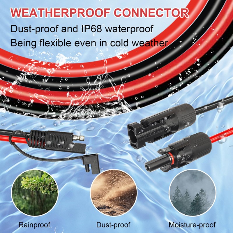 2PCS 1FT Solar Panel to SAE Adapter Cable - 10AWG