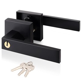 Aumerage Privacy Door Handle with Key - Heavy Duty Interior Entry Lever Lock, Commercial Grade Door Handles for Bedroom/Bathroom (1 Pair, Matte Black)