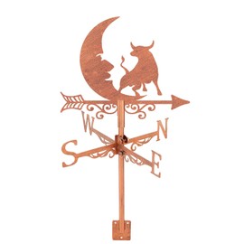 SUPERDANT Moon and Cow Weather Vane Cattle Metal Wind Direction Indicator Measuring Instrument Roof Installation Weathervane for Outdoor Garden Farm Backyard Gazebo Barn Art Decoration Red Copper