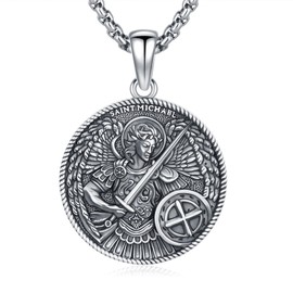 YueYuan St Michael Necklace 925 Sterling Silver Amulet Religious Pendant Jewellery Gift for Men and Women