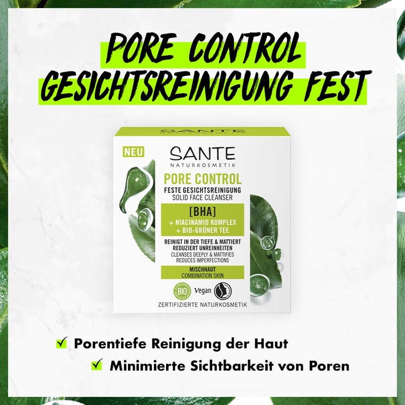 SANTE Naturkosmetik Pore Control Solid Facial Cleanser with Mattifying Organic