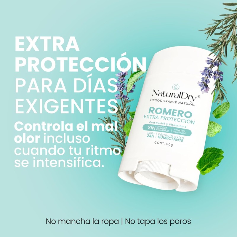 NaturalDry Desodorante Natural Extra Protección Romero 50g