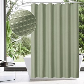 MitoVilla Waffle Shower Curtain 72 x 78, Sage Green Fabric Long Set, Modern Farmhouse for Bathroom Decor, Luxury Hotel Cloth 78 Inch Long