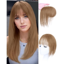 Hair Toppers for Women Real Human Hair, Bangs Hair Clip 360°3D Cover Clip on Bangs for Women Fake Bangs for Daily Wear (10 Inch Light Brown)