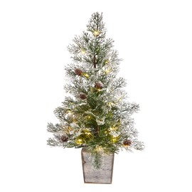 Nearly Natural 2ft. Frosted Pre-Lit Artificial Christmas Tree with Pinecones in Decorative Planter