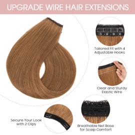 Silk-co Secret Wire In Hair Extensions No Clip Invisible Remy Human Hair One Piece Straight Natural Invisible Adjustable Secret Wire Hairpiece Extensions 12 Inch-55g #06 Light Brown