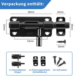 Door Bolt - Pack of 2 Stainless Steel Lock Latches, Heavy Duty Deadbolt Lock with Hole for Padlock, Garden Gate Lock with Mounting Screws, for Bathroom Shed (Black)