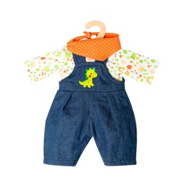 Heless 1115 - 3-Piece Clothes Set for Dolls in Dino Design with Dungarees, T-Shirt and Neckerchief, Size 28 - 35 cm