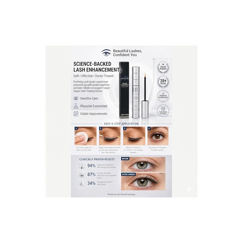 MD- Suero para el crecimiento de pestañas Lash Factor Realza