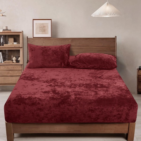 PHF Truly Velvet Fitted Sheet Only Queen Size, Christmas Luxury