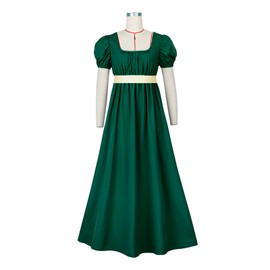 HEQU Regency Dresses for Women with Satin Sash Ruffle Empire Waist Dress Gown (2XL, Dark Green)