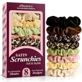 Hair Scrunchies for Women - Pack of 8 Satin Scrunchies - Softer Than Silk Hair Ties - No Crease, No Damage, Frizz-free - Gentle on All Hair Types - Perfect for Day & Night - Thoughtful Choice for Her