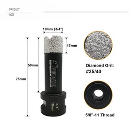 SHDIATOOL Diamond Core Drill Bits, Diameter 3/4-inch Tile Hole Saw, Driling Depth 35mm for Porcelain Ceramic Marble Nature Stone 5/8 inch-11 Thread