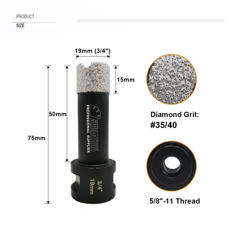 SHDIATOOL Diamond Core Drill Bits, Diameter 3/4-inch Tile Hole Saw,