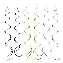 Guzon Pack of 30 Black Gold and Silver Foil Hanging Swirls for Hollywood Party Decorations Wedding New Year Birthday Graduation