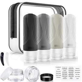 Juego De 4 Botellas De Viaje, Contenedores de Viaje De Silicona Aprobados por La TSA, A Prueba de Fugas, Accesorios de Viaje Recargable para shampoo, locion, crema solar