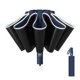 Pioggistar Windproof Umbrella for Men and Women, Inverted Umbrellas 10 Ribs, Automatic Open and Close, Compact, Diameter 105 cm, darkblue