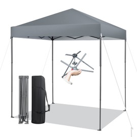 Tangkula 6.6x6.6 Ft Pop Up Canopy, 1 Person Instant Setup Canopy Tent with Center Lock, UPF 50+ Sun Protection, 8 Stakes, 4 Ropes, Portable Outdoor Canopy with Carrying Bag for Camp, Beach, Patio