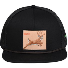 EDTREK Outdoorsman Pro Trucker Breathable Mesh Performance Cap - Flat Brim Snapback Hat (Rock It - Whitetails Deer Black)