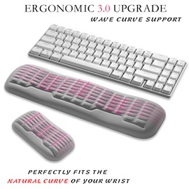 UnivoColors Compact-Sized Keyboard & Mouse Wrist Rest Set-Ergonomic 3.0 Upgrade with Wave Curve Support,Non-Slip Base,Perfect for Work & Gaming(Grey)