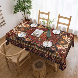 DANSICUINI Persian Carpet Design Rectangle Tablecloth Tribal Texture Table Cloth Boho Rust Rectangular Tablecloth Table Cover for Dining Kitchen Party 54 x 72 Inch