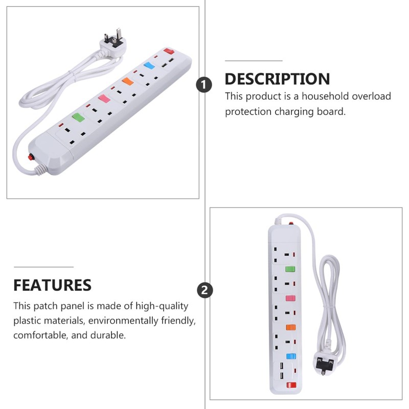 Gadpiparty Extension Lead with USB Slots1.8M Extension Cord 4 Way