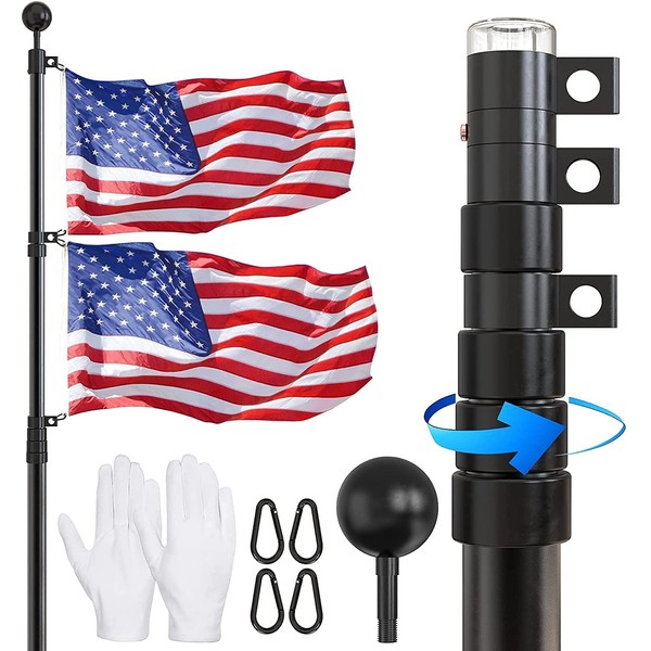 FFILY Flag Pole for Outside In Ground - 25 FT Heavy Duty Telescopic Flagpole Kit for Yard - Extra Thick Outdoor Telescoping Flag Poles with 3x5 American Flag for Residential or Commercial, Black
