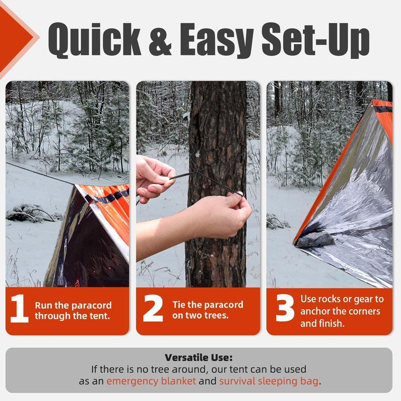 Frelaxy Extra-Thick Emergency Tent, Compact Survival Tent with Whistle, Upgraded