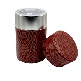 Noguchi Kumataro Tea Garden, Tea Canister, 5.3 oz (150 g), Japanese Paper Sticker, Inner Lid, Kamakura Carving, Sheath Shape, Red, Made in Japan, Fashionable