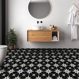 12"x12" Peel and Stick Floor Tile, Vintage Vinyl Flooring Waterproof for Bathroom, Kitchen, Removable Self-Adhesive DIY Flooring (Modern Black Pattern)