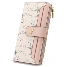 GAEKEAO Womens Wallet Slim Thin RFID Blocking Floral Leather Card Holder Bifold with Zipper Pocket Long Ladies Wallet