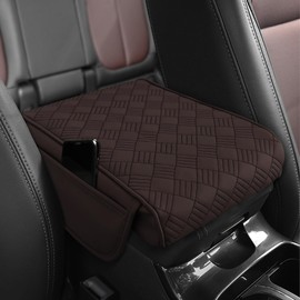 QZTYTY Car Center Console Cover, Car Armrest Pad, 12.6"×8.7" Microfiber Leather Car Armrest Cover Cushion with Storage Bags, Car Interior Accessories Arm Rest Cushion Universal for Vehicles (Brown)