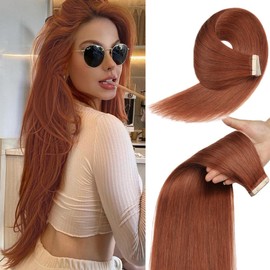 YDDM Tape-In Real Hair Extensions, 20 Pieces, 60 cm, 50 g, Dark Red Brown, Invisible Copper, Orange, Brown Tape Extensions, Real Hair Auburn Tape Extensions, Skin Weft Hair Extensions (24 Inches,