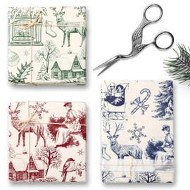 JarThenaAMCS 9 Sheets Christmas Wrapping Paper -Not Roll- Rustic Farmhouse Gift Wrap Paper Folded Flat Large Xmas Craft Paper for Home Party Supplies, 27.6 x 39.4 Inch