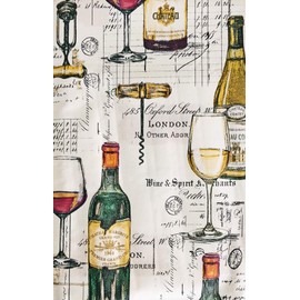 Newbridge Wine Tasting Print Vinyl Flannel Backed Tablecloth - French Wine Bottles and London Spirit Merchants Design Indoor/Outdoor Wipe Clean Easy Care Vinyl Tablecloth, 70” Round
