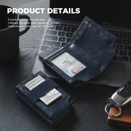 VULKIT Card Holder with Money Band, Minimalist Wallet for Men, Pop Up Card Case, RFID Blocking Holds 11 Cards and Cash, navy